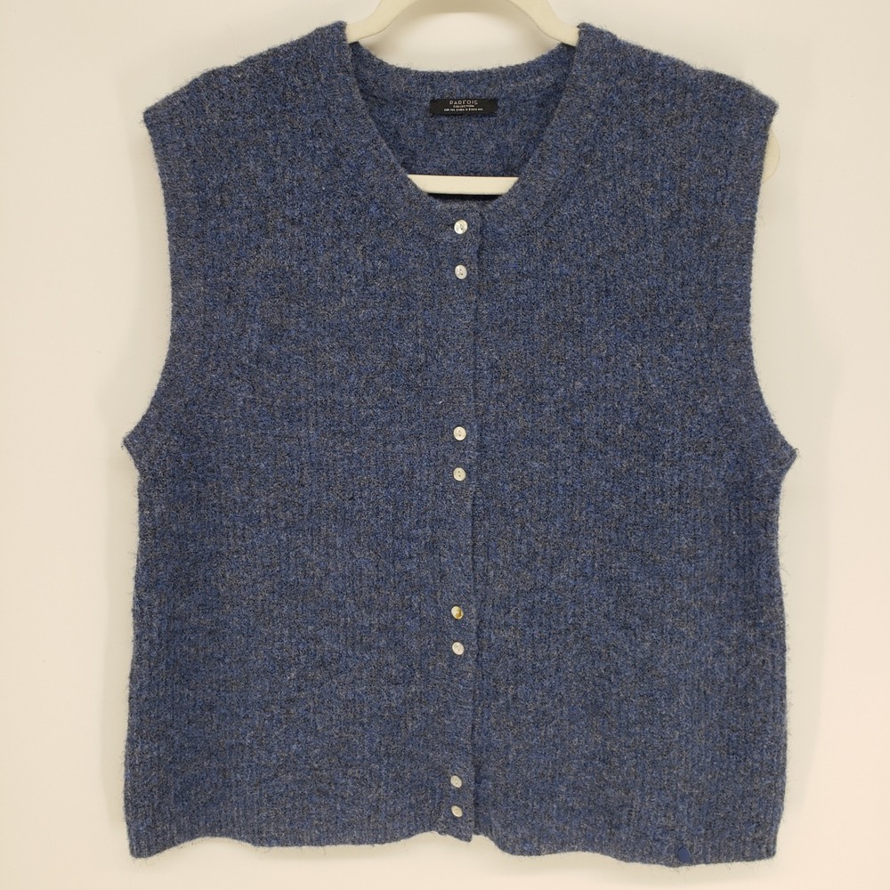 Parfois Button Front Sweater Vest Womens Sz M / L Blue Heathered Wool Blend Knit